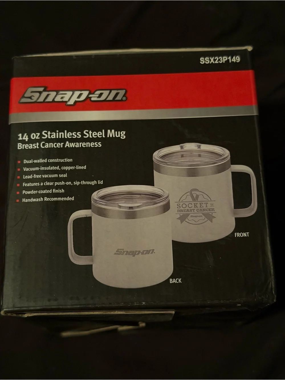 Snap-on 14 oz Stainless Steel Mug - Breast Cancer Awareness